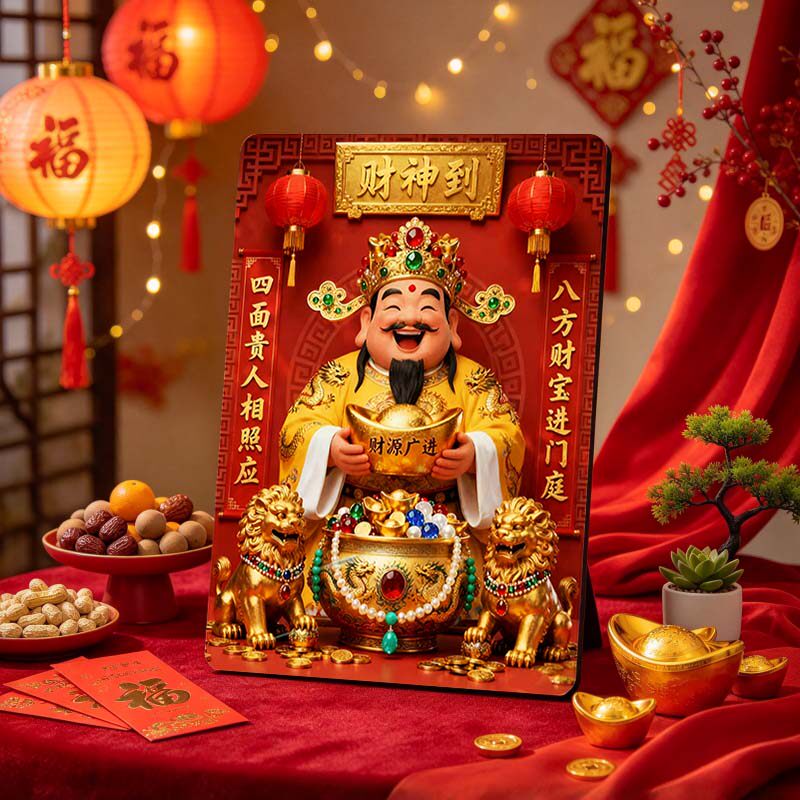 【财神到】新中式平面摆件招财纳福客厅办公室桌面装饰画吉祥居家