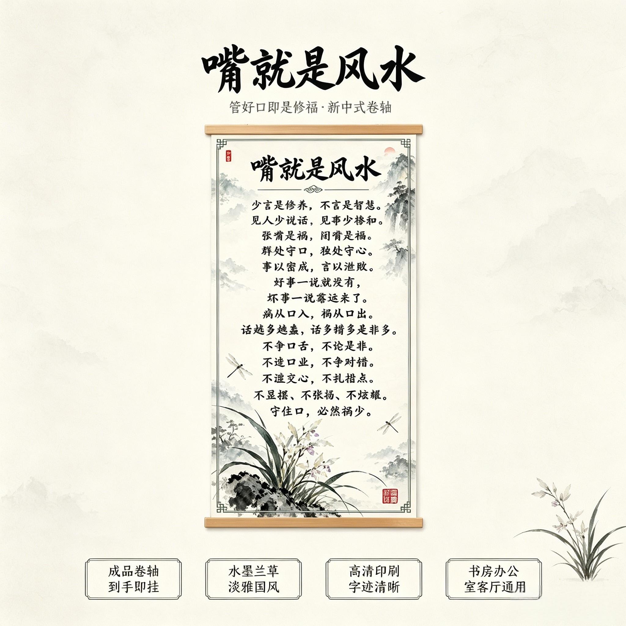 嘴就是风水字画挂画玄关书房客厅办公室墙贴自律励志装饰画摆件