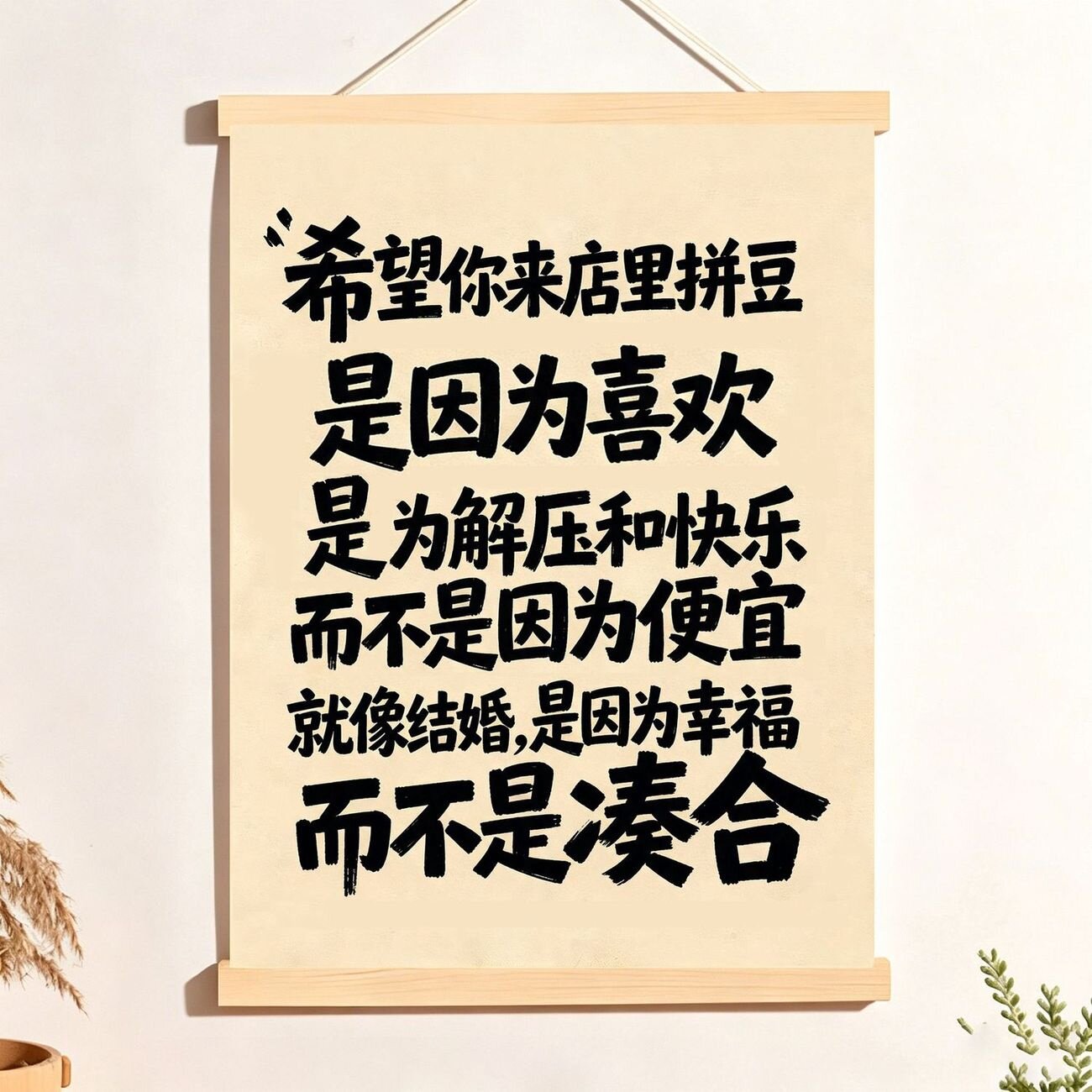 趣味可爱拼豆店铺挂画手作店墙面卷轴画免打孔装饰画