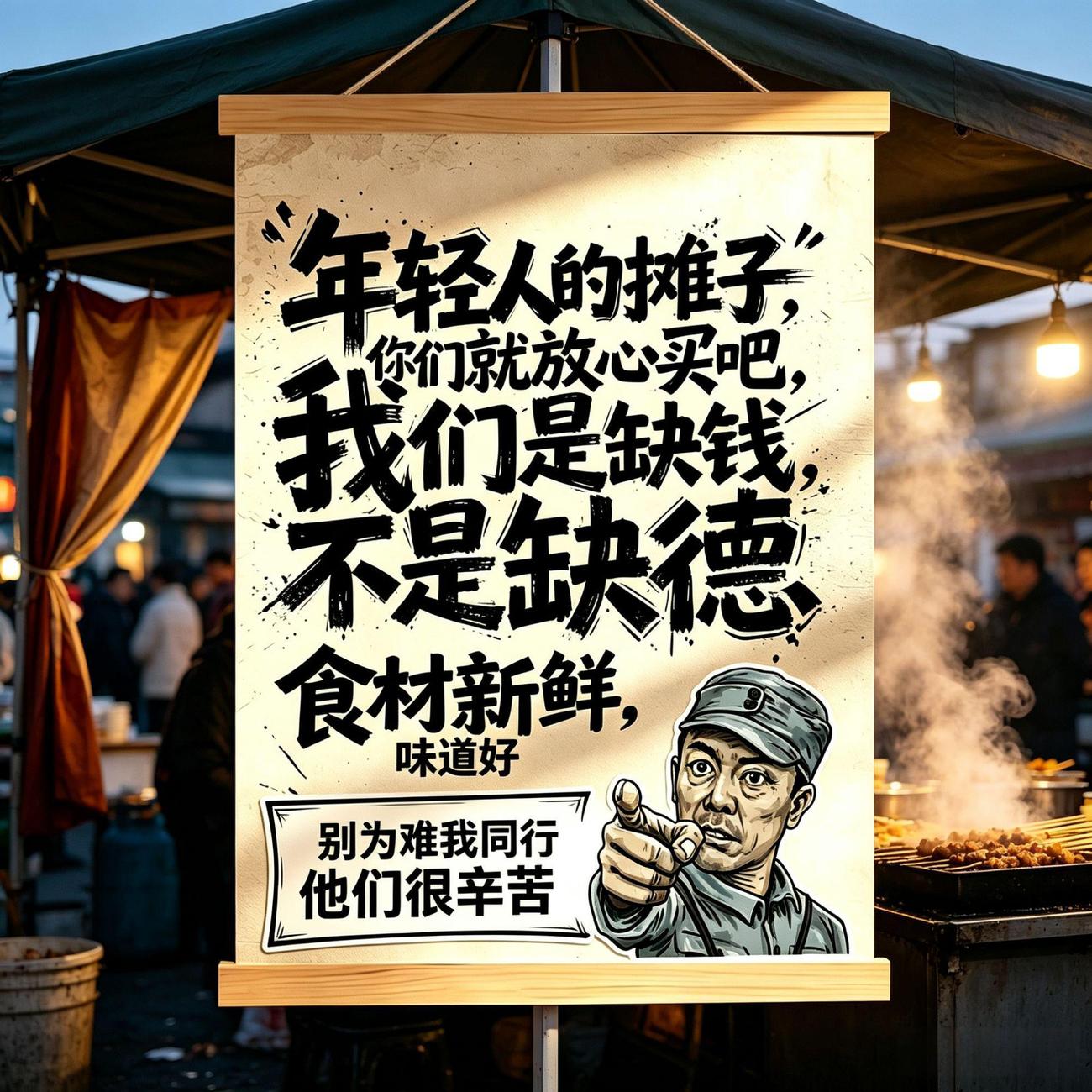 网红搞怪文字装饰画小吃摊面馆烧烤店挂画实木卷轴挂画摆摊引流