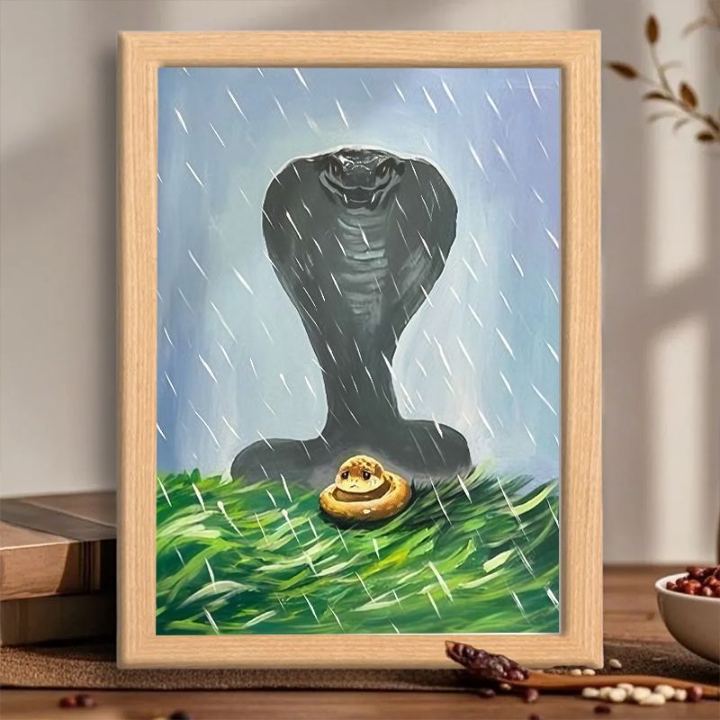 《最勇敢的小蛇》中式励志治愈系儿童房装饰画北欧风简约餐厅相框