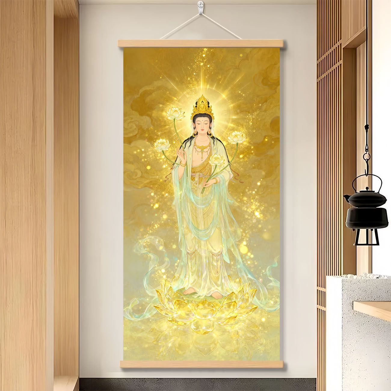 南海观音菩萨画像挂画 保平安佛堂供奉卷轴 观世音菩萨佛像装饰画