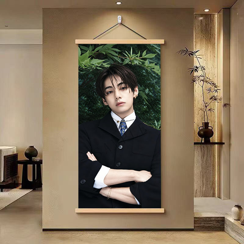 金泰亨bts明星周边挂画房间海报贴墙背景墙挂轴个性时尚写真应援