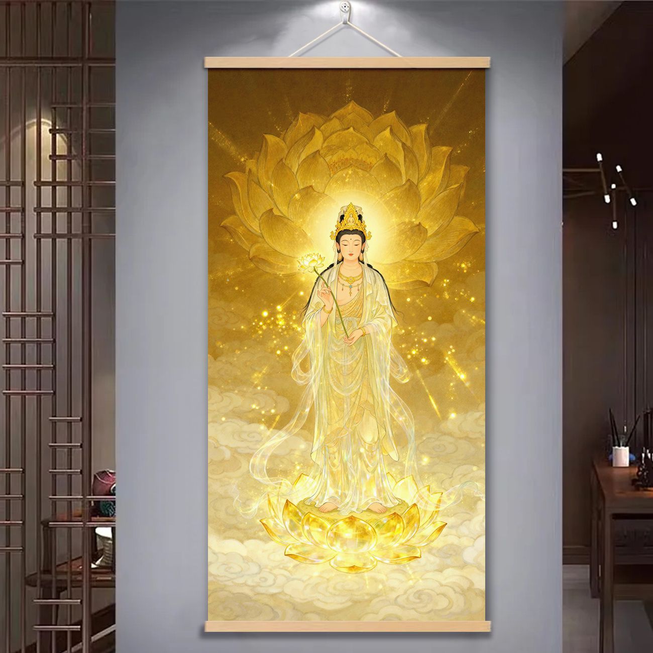 金身观音菩萨画像油画布挂画免打孔家居客厅玄关墙上装饰供奉挂画图片