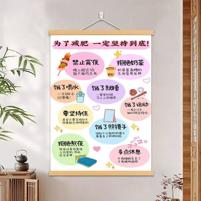 减肥励志挂画卧室客厅自律神器瘦身塑性字画海报美容院墙面装饰画