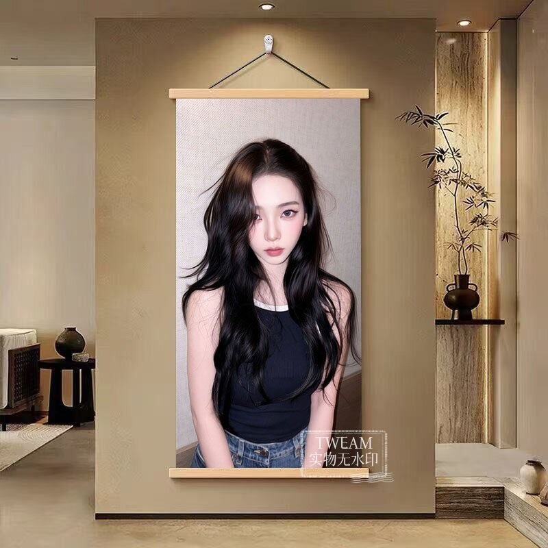 aespa柳智敏ins风时尚挂画客厅学生宿舍明星艺术照实木挂轴收藏