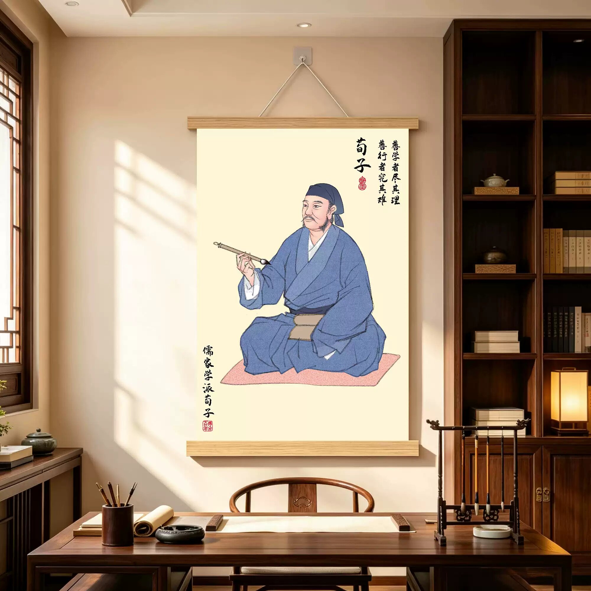 荀子画像挂画劝学摆件教室布置班级文化装饰墙贴古代孔子书房学习