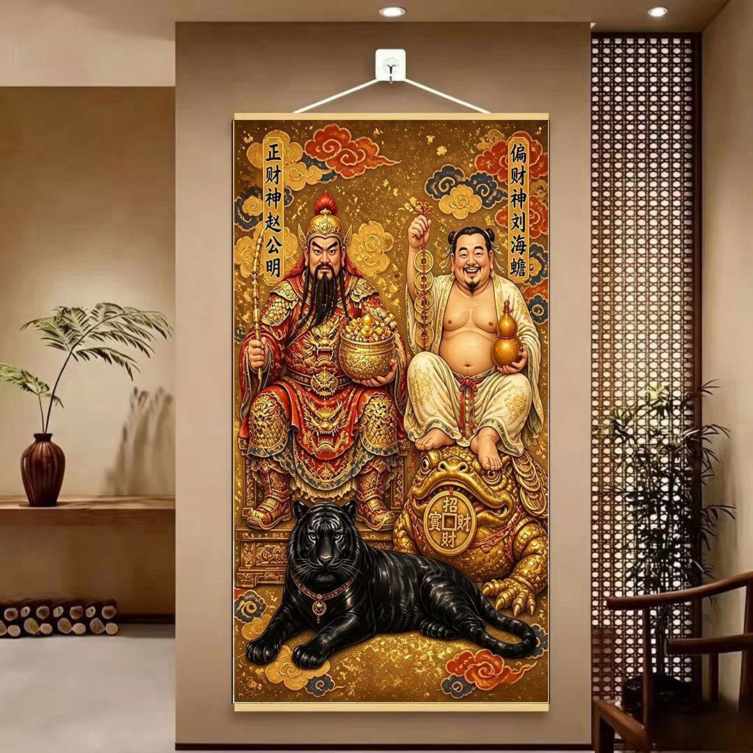 正财神赵公明偏财神刘海蟾招财旺宅挂画办公室客厅玄关墙面装饰画