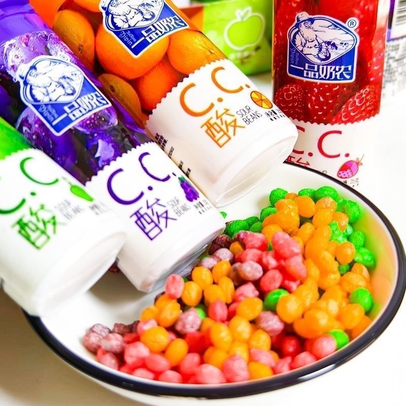 酸cc糖水果味糖果一品奶农cc酸糖童年橙子苹果混合口味彩虹色糖果