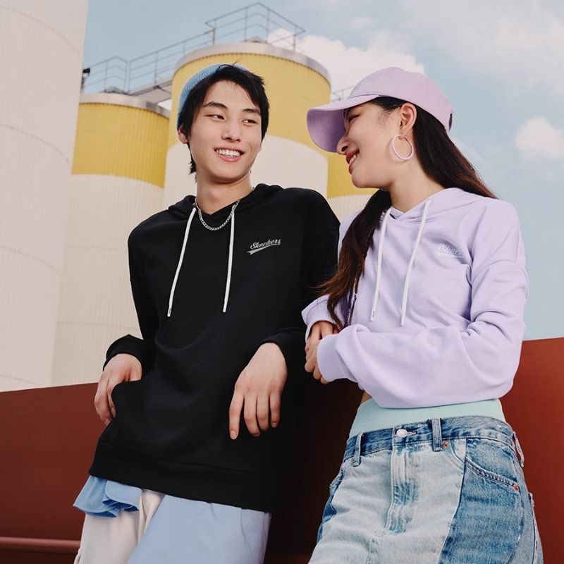 Skechers斯凯奇男女同款运动休闲上衣宽松针织连帽卫衣L323U077