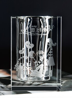 水晶笔筒摆件 旋转教师节礼物送男女朋友同学会礼品客厅家居装饰