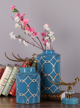 欧式陶瓷储物罐客厅玄关柜电视摆设美式家居装饰品样板房间摆件