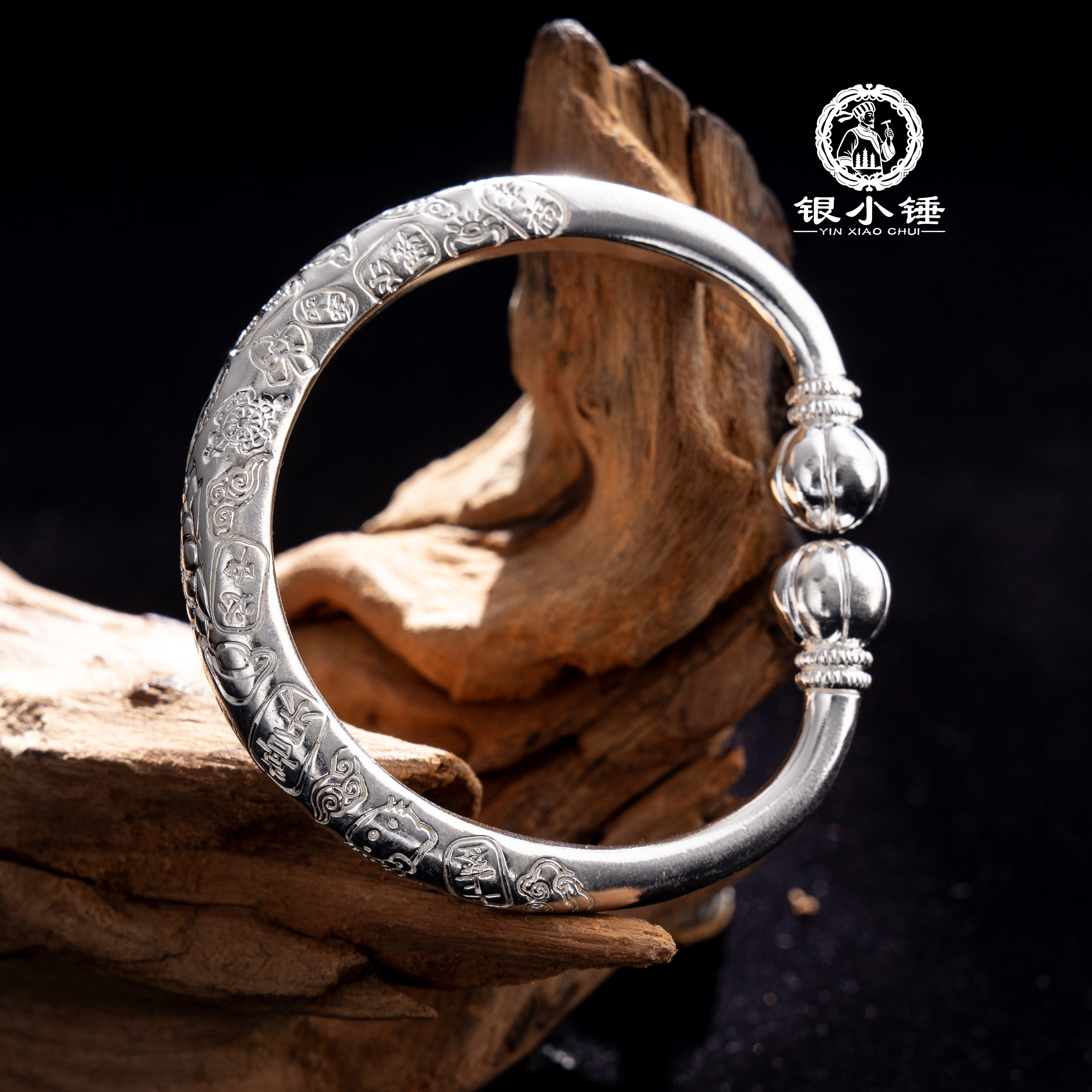 马蹄吉言 大理银小锤 古法手工马蹄南瓜头吉言999足银手镯/可定制
