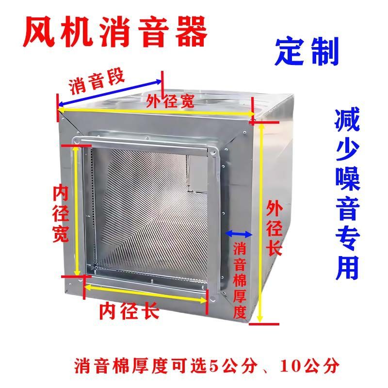定制风机降噪器出风口通风管道风机消音箱排烟除尘风机消音器成品