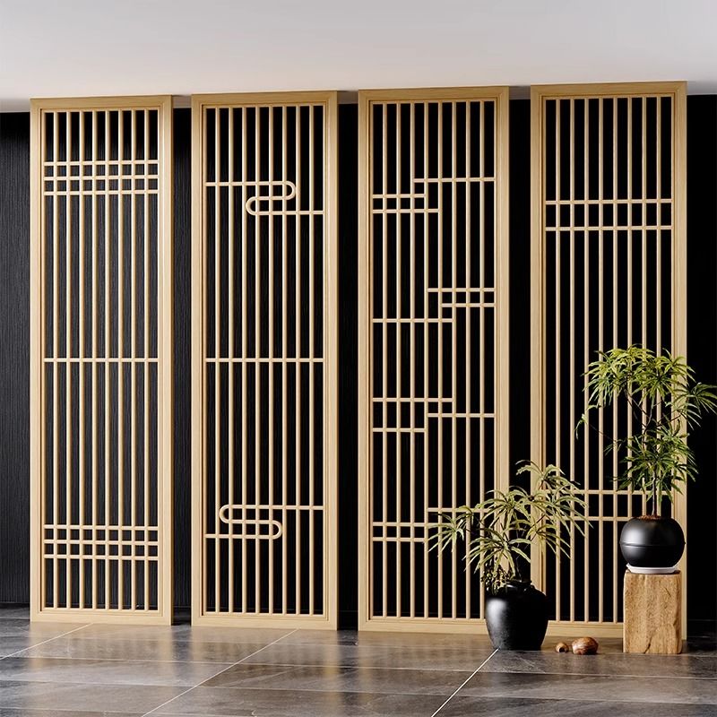 新中式屏风隔断客厅遮挡花格实木格栅木质入户玄关隔断墙现代简约