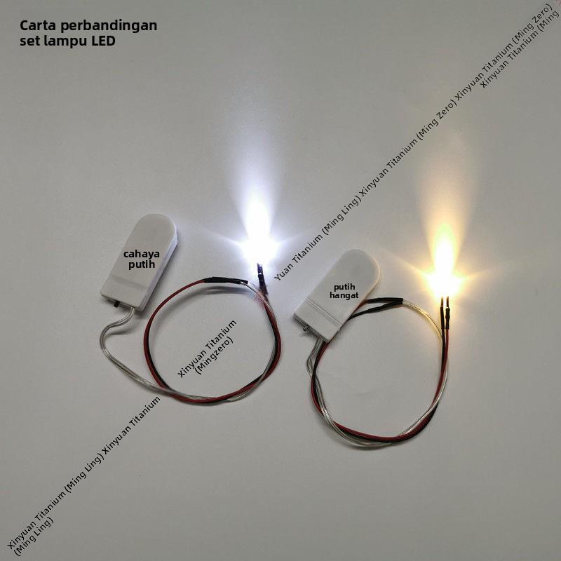 LED模型灯组带线灯珠带开关键电池盒红黄蓝绿白橙粉紫暖白冰蓝光