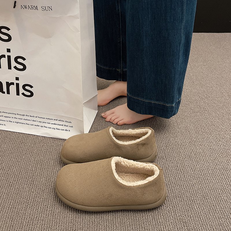 一脚蹬勃肯鞋平底棉鞋冬季加绒懒人男女穆勒鞋情侣低帮雪地靴通勤