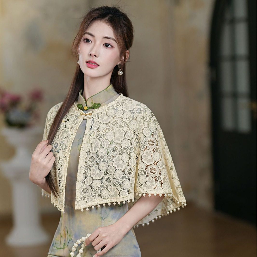 夏秋仙气优雅气质蕾丝云肩披肩敬酒服新中式复古旗袍外搭影楼百搭