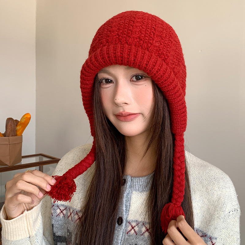 麻花辫绑带护耳针织帽冬季素颜百搭巴拉克拉法帽户外骑行防寒冷帽