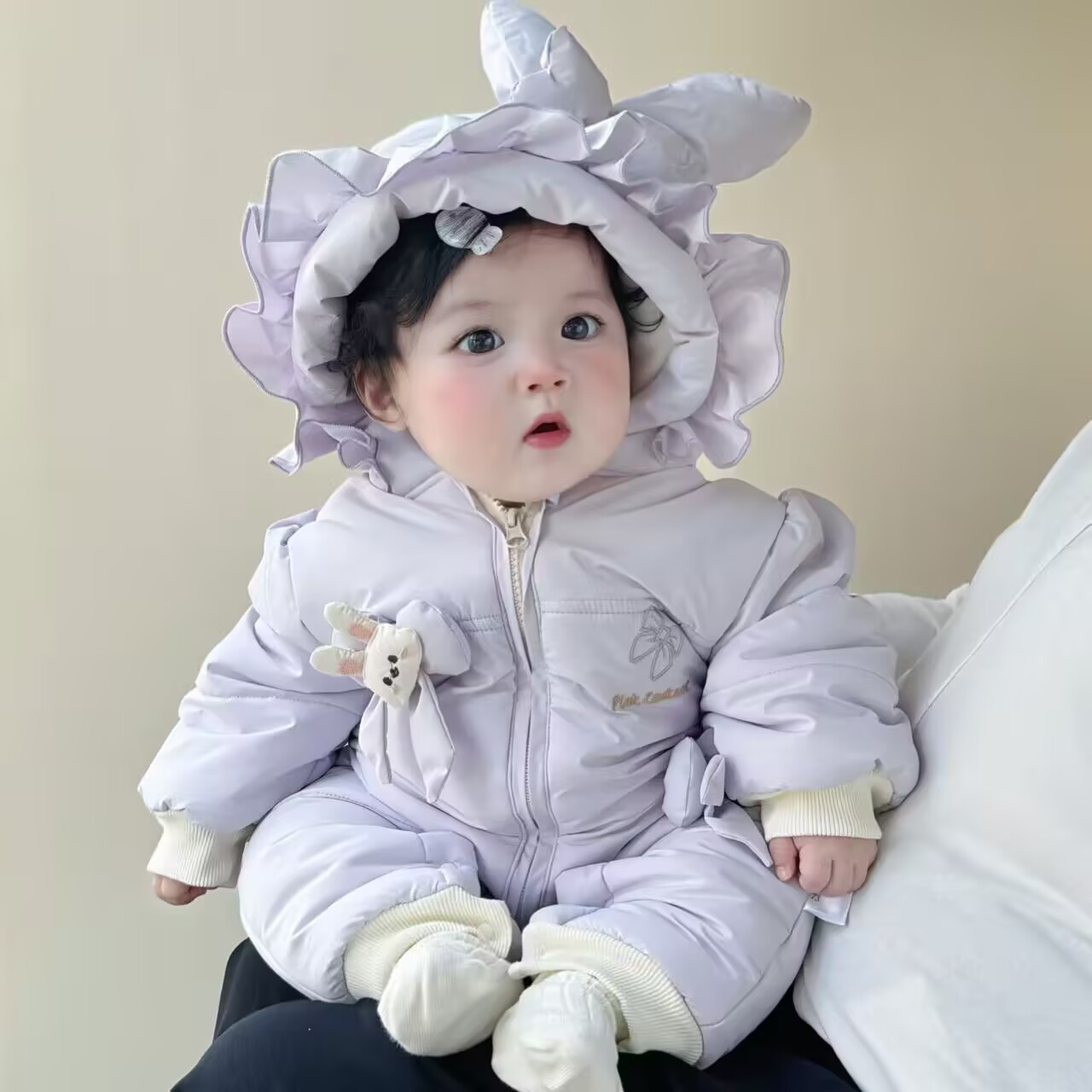 婴幼儿衣服冬装连体衣宝宝网红超萌甜美棉服哈衣加棉加厚外出抱衣