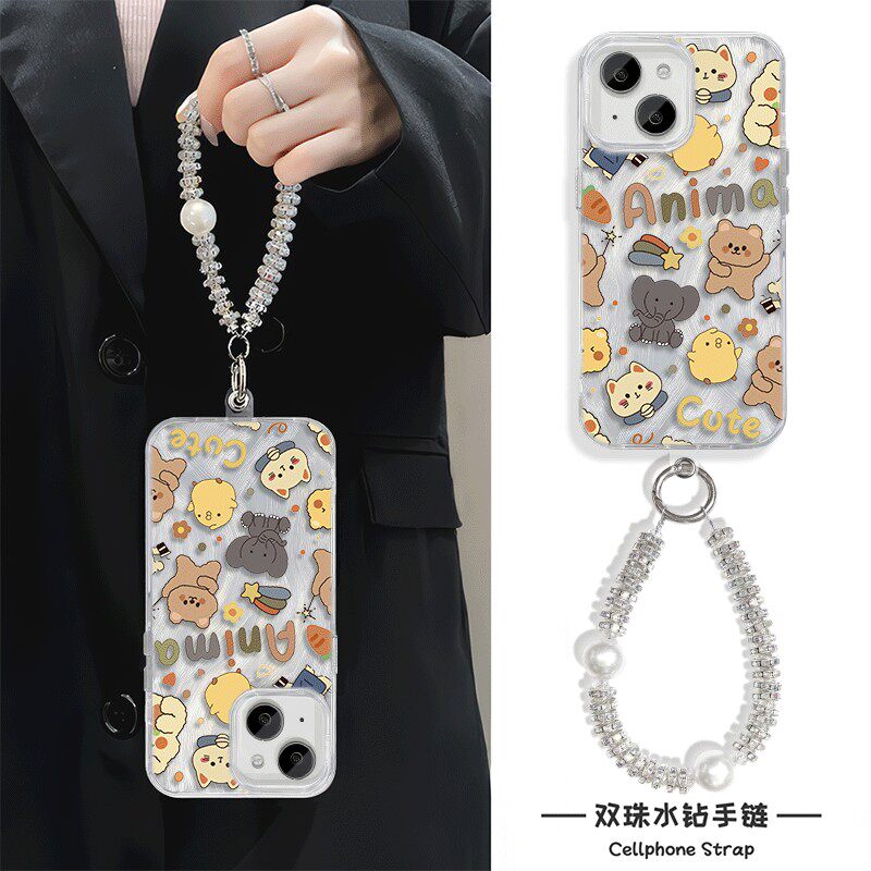 可爱荣耀MAGIC7卡通小米15Ultra适用苹果16pro硬iPhone13手机壳带挂绳12promax满屏小熊红米note14羽纱高级感