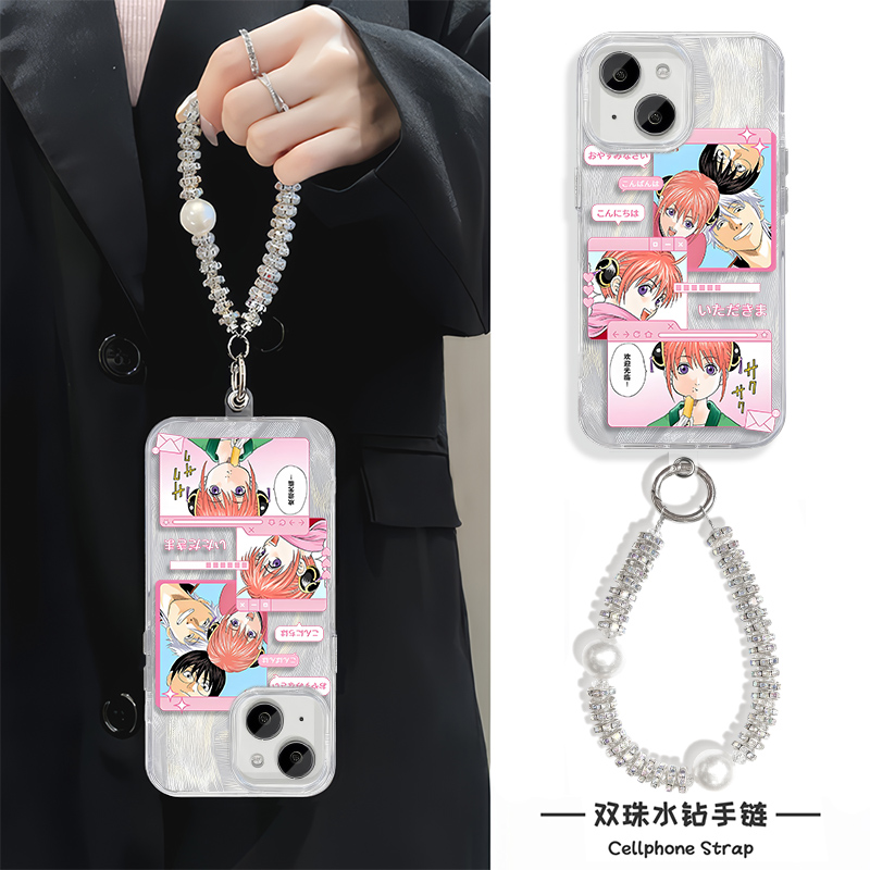 iPhone15羽纱苹果14plus手机壳带挂绳13创意适用16硬12小米17ProMax银魂神乐三人VIVOx200s荣耀MAGIC7pro卡通