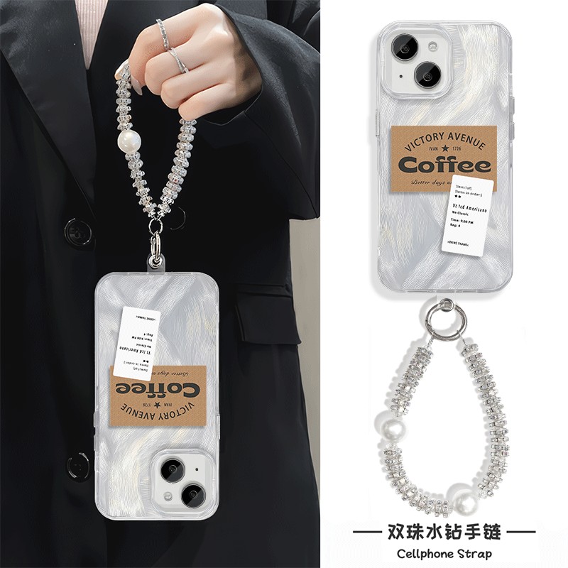 iPhone16E羽纱14ProMax高级感HI畅享80英文字母咖啡适用一加13苹果12手机壳带挂绳硬15plus小众红米TURBO4PRO