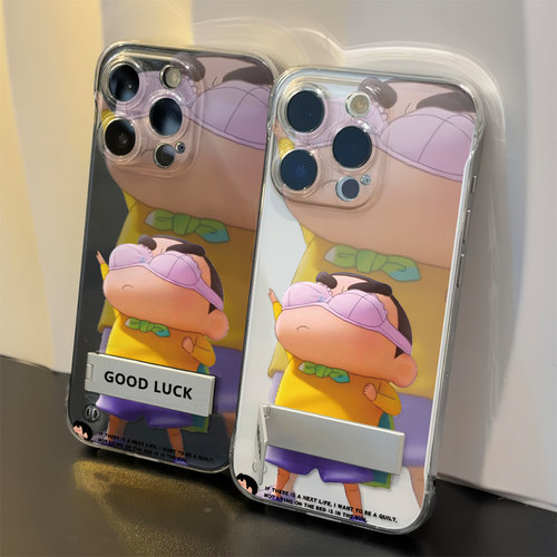 iPhone13透明带支架卡通苹果15无边框硬适用14PLUS创意OPPORENO16超薄17ProMax手机壳红米K90MAX搞怪内衣小新