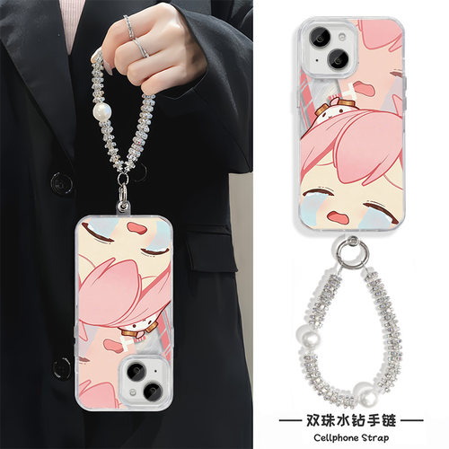 iPhone15卡通羽纱适用苹果14PLUS高级感一加13T可爱华为NOVA16手机壳小米17ProMax硬ins风带挂绳哭泣永雏塔菲