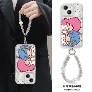 华为HI畅享80可爱波点双子星iPhone12羽纱硬苹果15高颜值16plus手机壳14pm带挂绳17适用13ProMax卡通一加ACE6