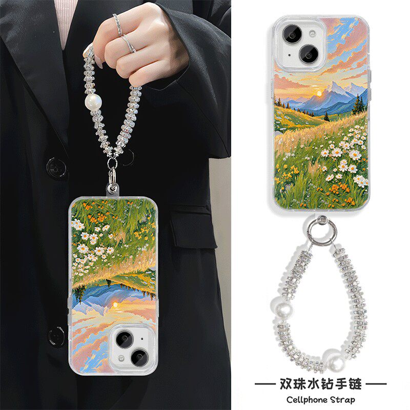 手机壳带挂绳16ProMax苹果1213适用iPhone17硬14羽纱15PLUS高颜值落日草坪山川荣耀500真我v70红米TURBO4一加