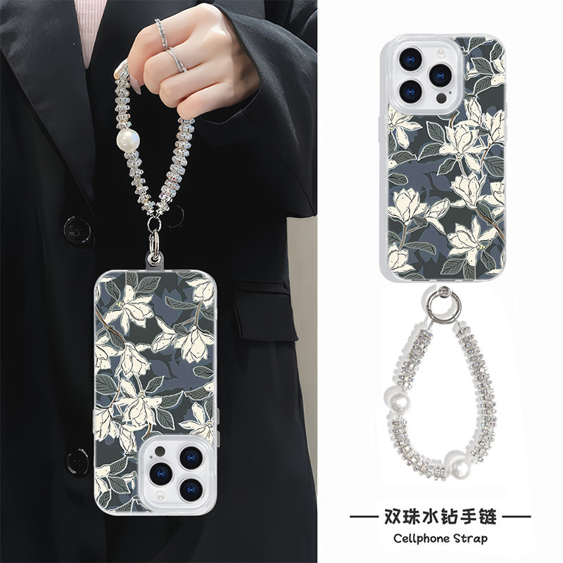 苹果13适用ins风14plus手机壳带挂绳硬iPhone12高级感繁花s18小米15羽纱16ProMax小众iqooneo10pro华为mate70