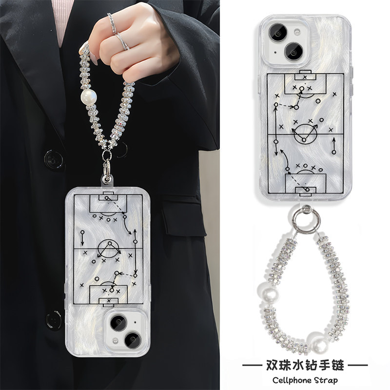 适用苹果14羽纱小众16plus足球战术手机壳带挂绳iPhone13红米TURBO4PRO高级感12创意硬15ProMax华为HI畅享80S