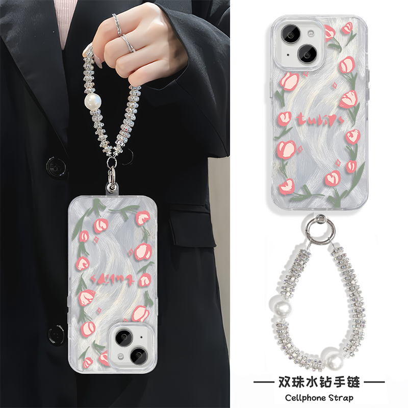 iPhone16适用硬15羽纱14plus苹果13手机壳带挂绳12ProMax高级感女款郁金香荣耀300小米14VIVOIQOONEO10一加13
