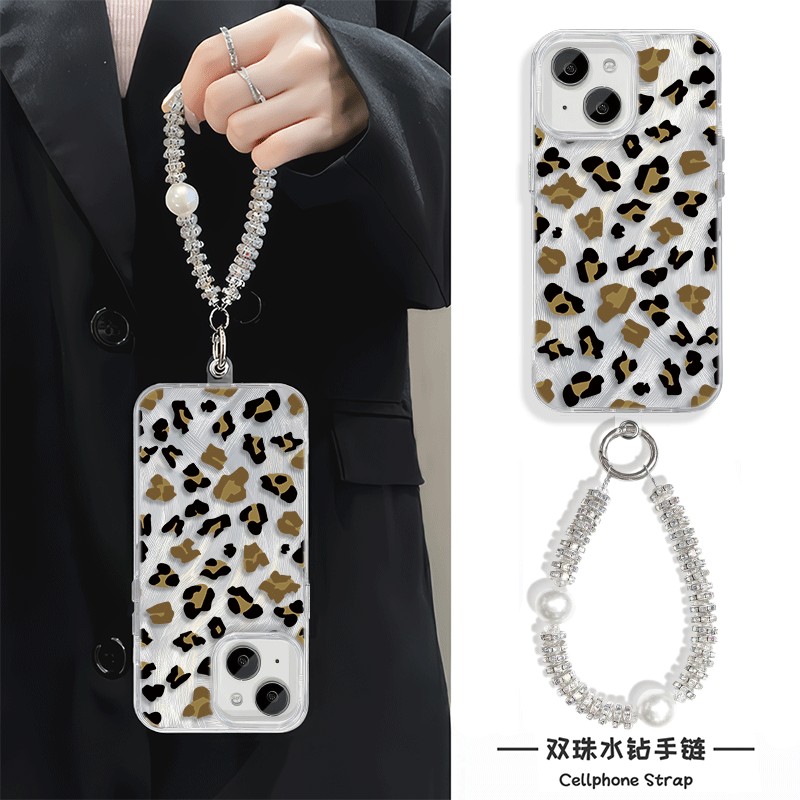 创意个性豹纹链条13手机壳带挂绳NOTE14羽纱iPhone15适用FINDX8苹果16Plus硬12ProMax高级感MATE70小众Y300女