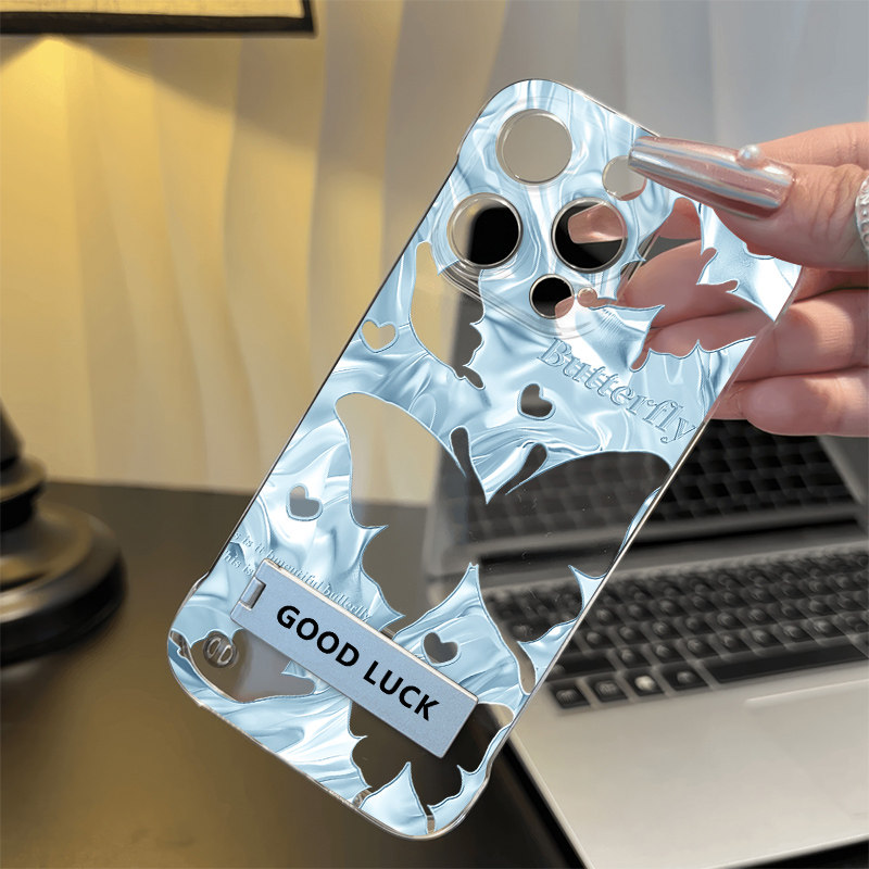 小米17ProMax适用高级感14透明iPhone16镂空蝴蝶蓝15PLUS手机壳带支架ins风无边框硬13超薄苹果12超仙OPPOA5X