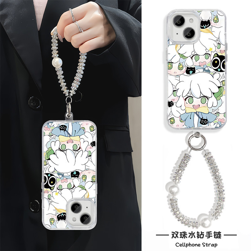 手机壳带挂绳iPhone15ProMax适用ins星星眼罗小黑Reno14羽纱一加13t苹果12硬17高级感16PLUS卡通小米CIVI5PRO