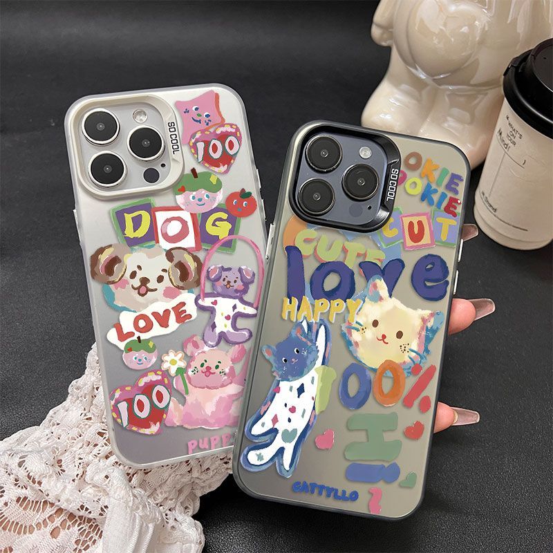 苹果17彩银15ProMax个性涂鸦猫狗iPhone16手机壳硬OPPOFindx9适用14Plus情侣13卡通红米TURBO5可爱荣耀MAGIC8