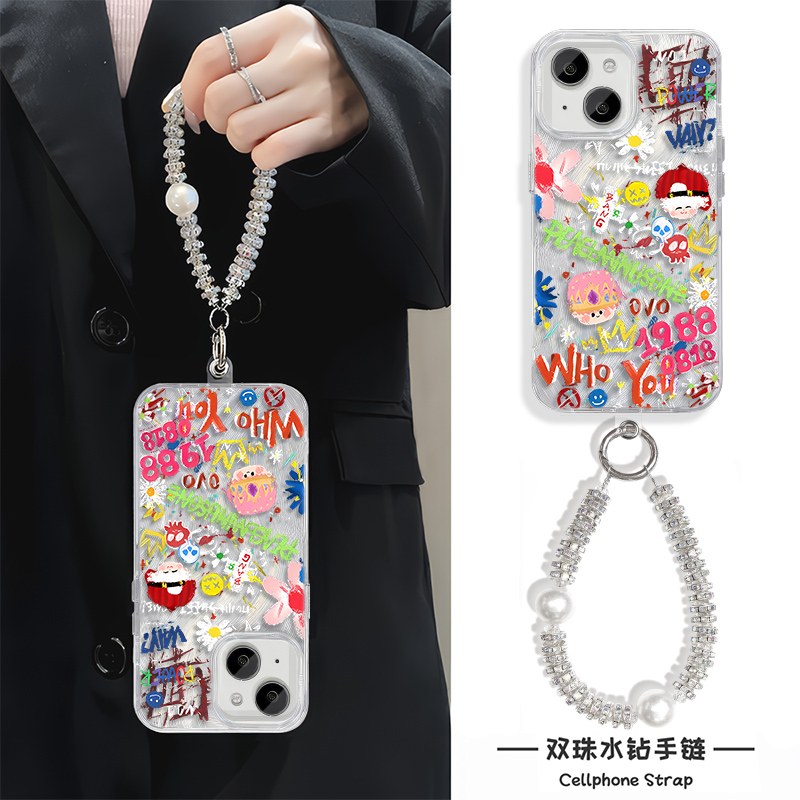 iPhone15羽纱ins风荣耀MAGIC7苹果14plus手机壳带挂绳13适用16硬12小米17ProMax笑脸权志龙雏菊创意iQOOneo10