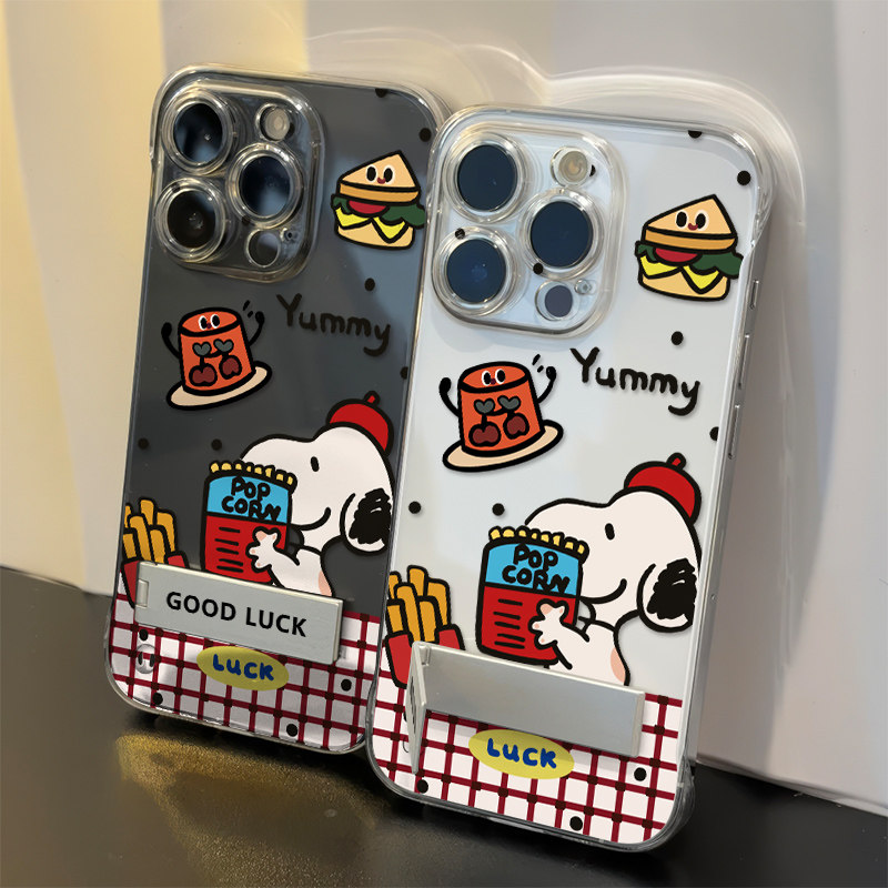 手机壳带支架薯条史努比汉堡苹果14无边框iPhone16E一加ACE5ULTRA透明12高级感超薄13ProMax创意适用硬15PLUS