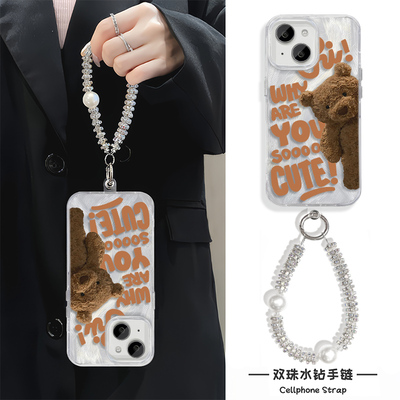 巴塞罗熊英文RENO13手机壳带挂绳NOVA12羽纱iPhone14适用MAGIC7苹果16Plus硬15ProMax创意Y300I小众S20高级感