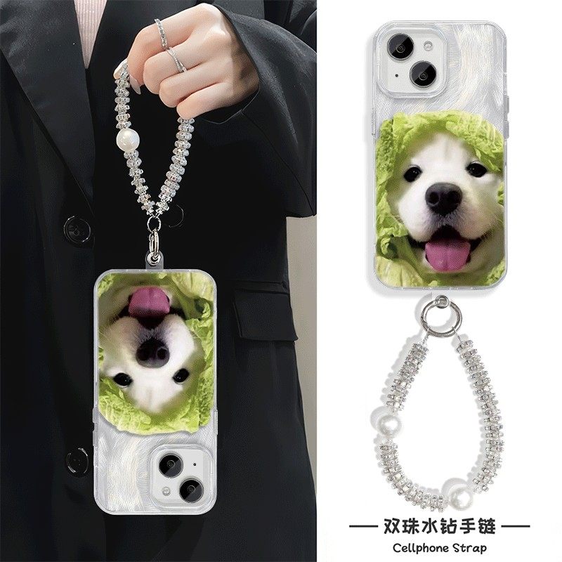 a5可爱14ProMax适用iPhone13吐舌菜狗15plus羽纱硬iqooneo10苹果16手机壳带挂绳华为Nova12ultra高级感findX8