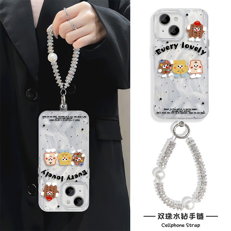 iPhone16手机壳带挂绳FINDX8羽纱NOVA12适用Y300I小米15苹果14Plus硬13ProMax高级感ins风卡通饼干MAGIC7波点