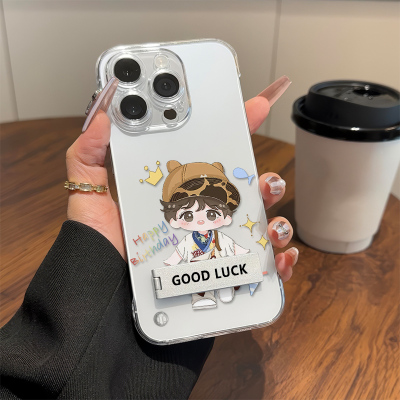 13ProMax超薄12适用Q版梓渝Reno15无边框14透明硬iPhone17周边苹果16PLUS高级感手机壳带支架可爱VIVOX300PRO