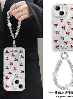 蝴蝶结iPhone13手机壳带挂绳16E羽纱NOVA12苹果15Plus适用S20Pro硬14ProMax高级感Y300I女ins风K80荣耀GT韩系