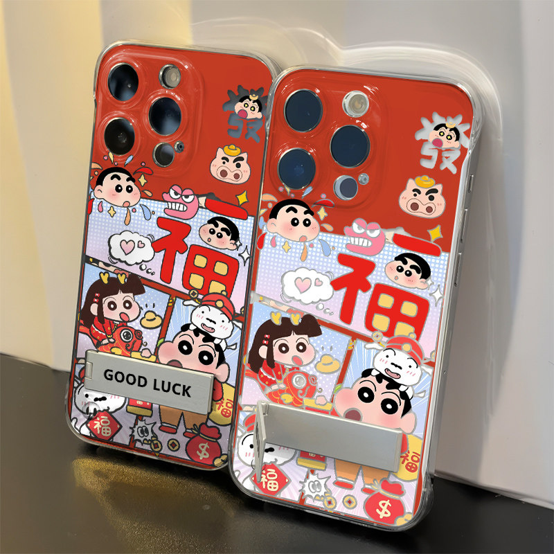 新年拼接小新适用iPhone17高级感华为MATE80硬小众16plus手机壳带支架苹果14无边框13ProMax超薄12透明真我15