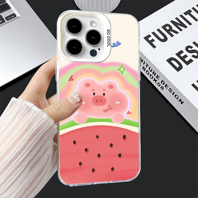 iPhone14创意硬一加13T彩银VIVOIQOO15ins风苹果16plus适用小米17ProMax高级感可爱华为PURA90手机壳西瓜小猪