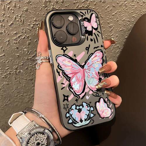 iPhone12小众适用苹果13彩银OPPORENO15C硬华为NOVA16创意14PLUS高级感ins风17ProMax手机壳多巴胺蝴蝶麦芒40