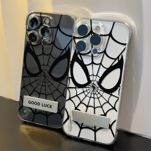 华为NOVA13创意蜘蛛侠适用硬16手机壳带支架苹果15pm透明超薄14plus无边框12ProMax高级感iPhone个性一加ACE5