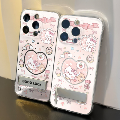 爱心kt小熊适用IQOO15超薄14PLUS无边框ins风小米17手机壳带支架苹果13透明硬iPhone16少女心12红米K90ProMax